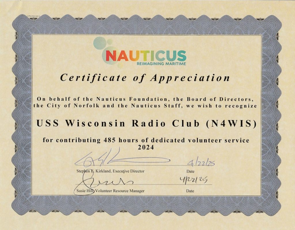 Nauticus Certificate of Appreciation